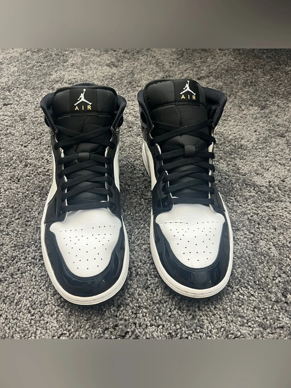 Jordan 1 Mid SE Men’s Size 12 Patent Black White Metallic Silver Gold HV0789-010